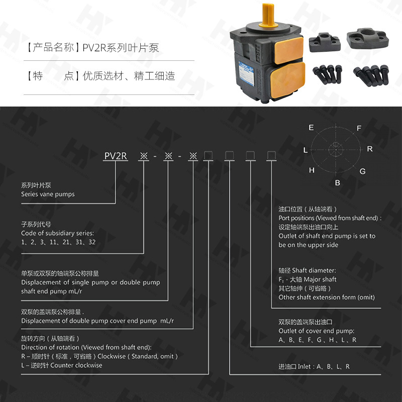 永灵叶片泵pv2r1-19/23液压泵总成PV2R1-6液压油泵齿轮泵配件大全