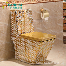 家用抽水金色马桶卫生间欧式坐便器彩色节水陶瓷方形钻石马桶批发