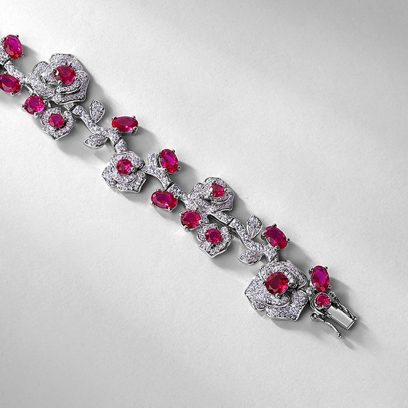 Nuevo estilo transfronterizo de lujo ligero retro rojo sangre de paloma cultivo pulsera de rubí S925 plata esterlina rosa color tesoro joyería femenina