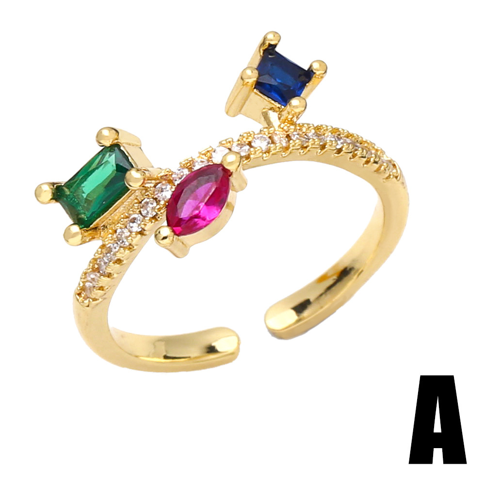 Color zircon hollow heart-shaped fashion ring copper