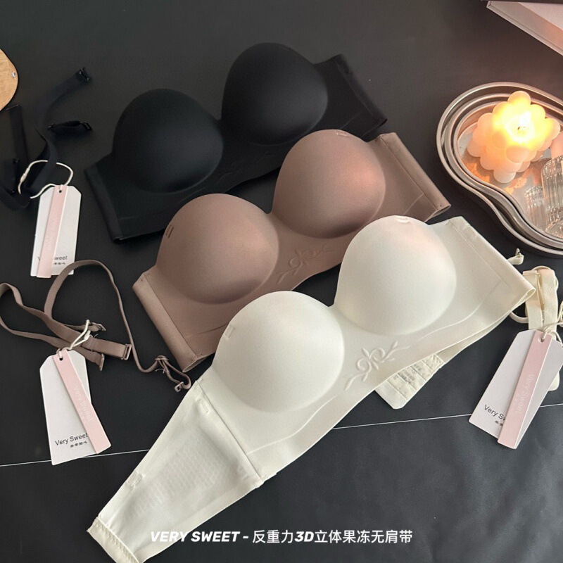 VERY SWEET Anti-gravity 3D Three-dimensional Jelly Strapless Invisible Half Cup Underwear One-piece Cup Strapless Women