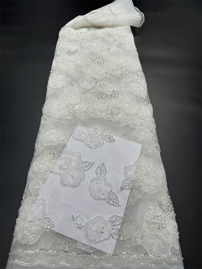 Fábrica de flores en stock sequinilla tela bordada tridimensional transpirable hueco hermoso vestido de boda vestido de moda vestido ligero image 7