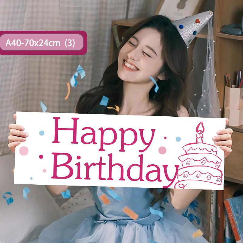 마룬 손으로 그린 배너 핑크 생일 축하해