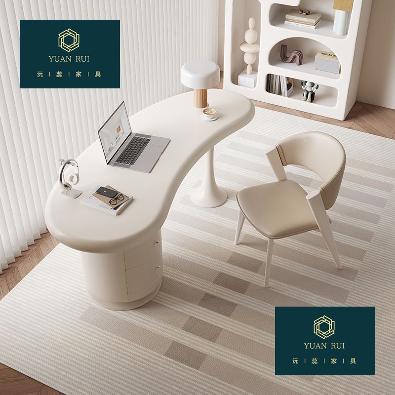 Simple French-Style Irregular Cream Desk, Light Luxury Modern Home Office Desk, Writing Desk, Computer Desk