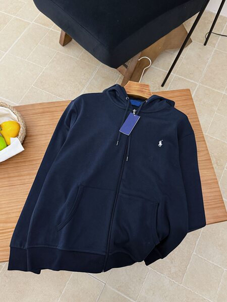 Áo khoác hoodie kéo khóa thêu hình ngựa nhỏ, form rộng, dài tay — Màu xanh tím than, Xanh da trời, Xanh lá cây, màu xám