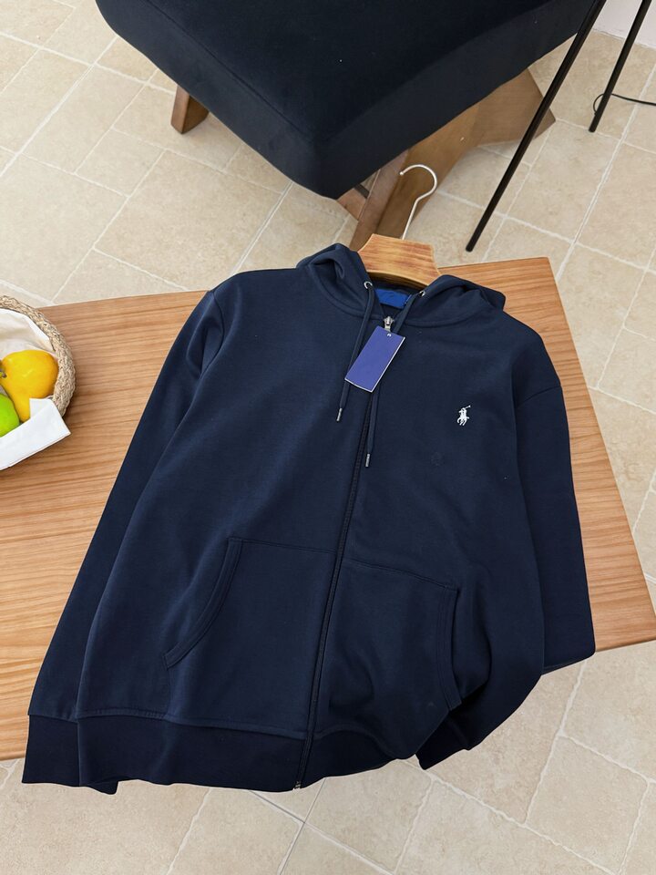 Áo khoác hoodie kéo khóa thêu hình ngựa nhỏ, form rộng, dài tay — Màu xanh tím than, Xanh da trời, Xanh lá cây, màu xám chi tiết 9