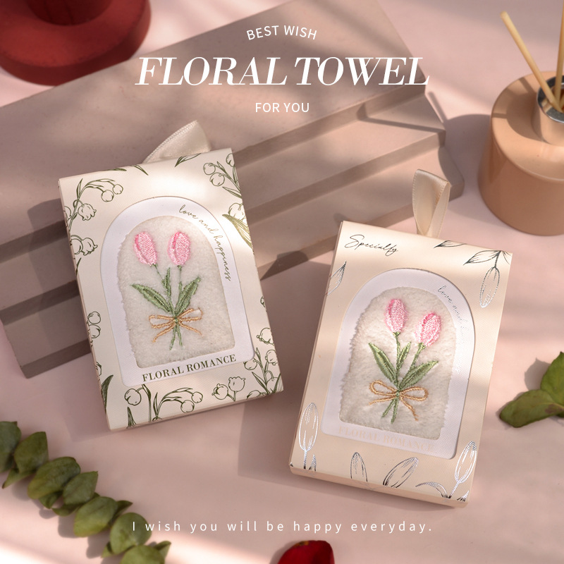 Women's Day gift tulip embroidery souvenir towel small gift wedding face towel hand towel handkerchief