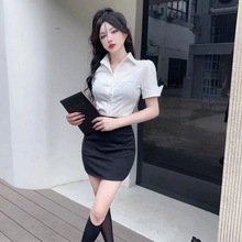 夏季制服套装工作服职业装气质女白衬衫包臀裙子酒店前台黑包裙