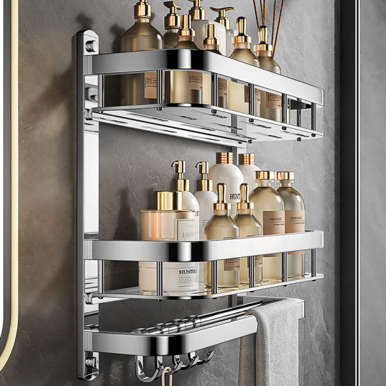 304 Stainless Steel Storage Rack Bathroom Wall-mounted Towel Rack Bathroom Hole-free Storage Rack Integrated Rack