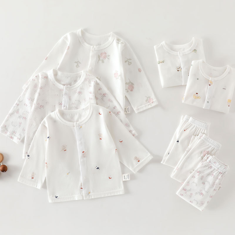 Summer Thin A-Class Pure Cotton Baby Set Long-Sleeve Long-Pants Unisex Baby Home Wear Cardigan Pajamas Air-Conditioning Clothing