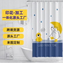 亚马逊跨境热卖卡通图案 3D数码印花防水防霉涤纶浴室浴帘 隔断帘