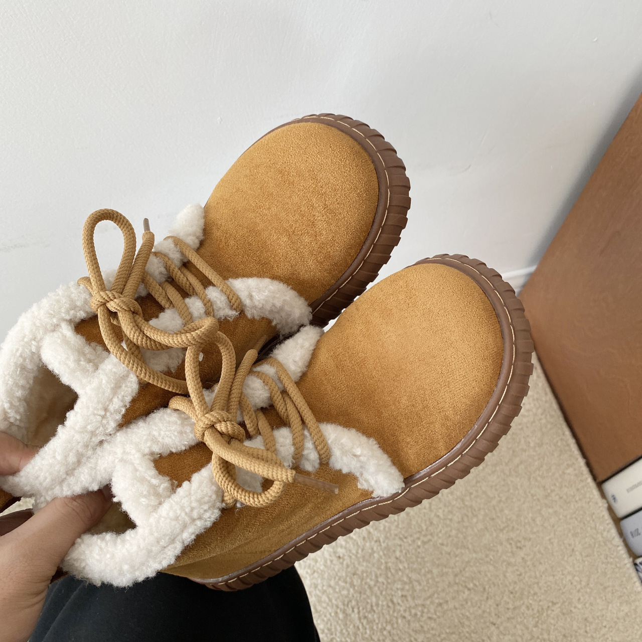 2023 m. žiemos nauji, stori apatiniai šilti odiniai kailiniai, integruoti sniego batai_voghion.com