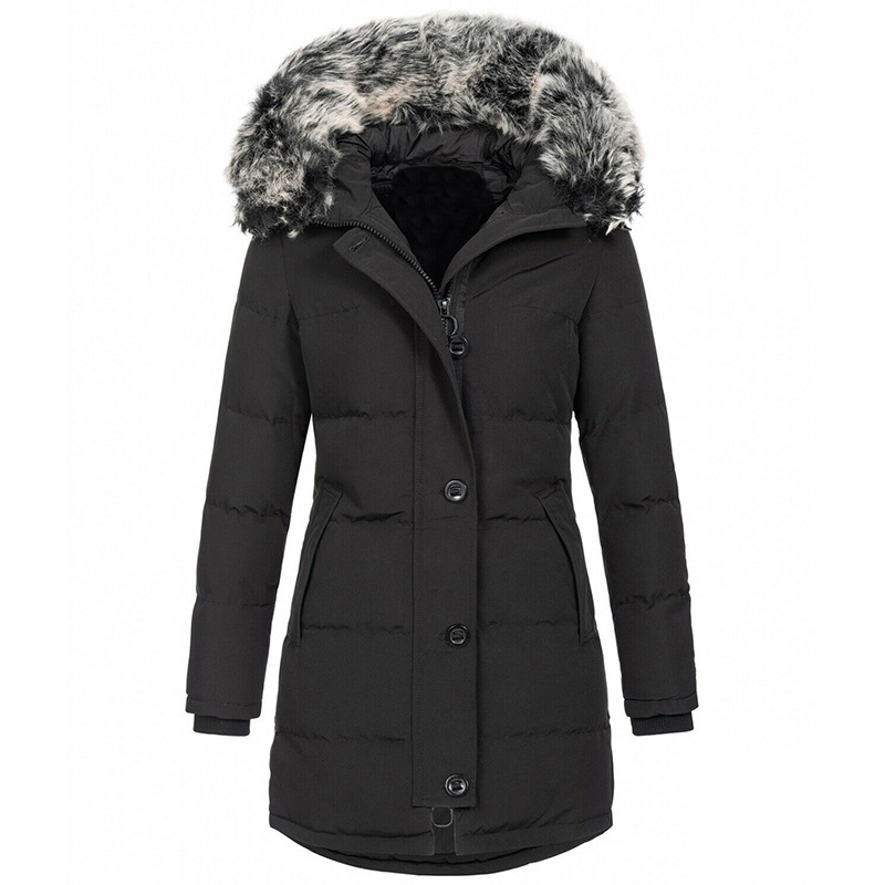 AliExpress Amazon de mujer con capucha de manga larga con cremallera cálida chaqueta de algodón acolchado invierno cremallera de longitud media abrigo de color sólido image 6