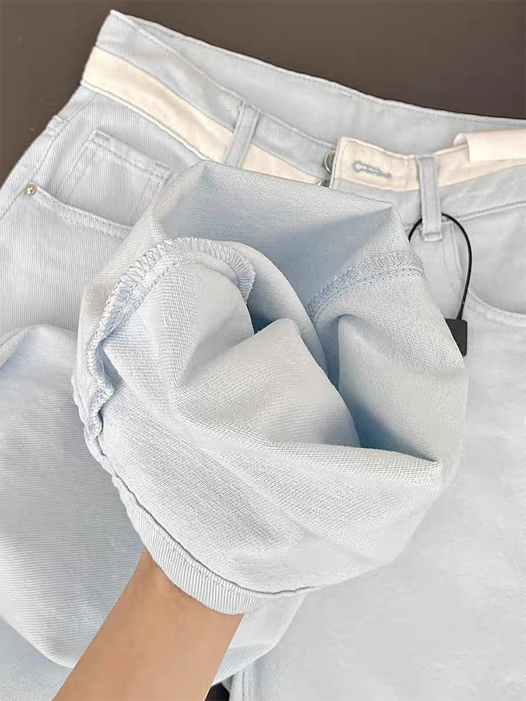 Hellblaue Damen Jeans Mit Hoher Taille Gerade Geschnitten_voghion.com