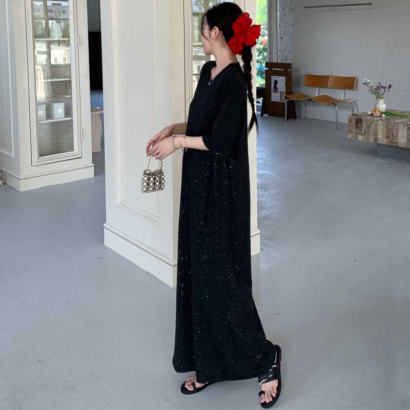 Actual Shot of 2025 New Summer Style Large Size Lazy Extended Style Slimming Look Long Skirt Simple Casual Loose Dress