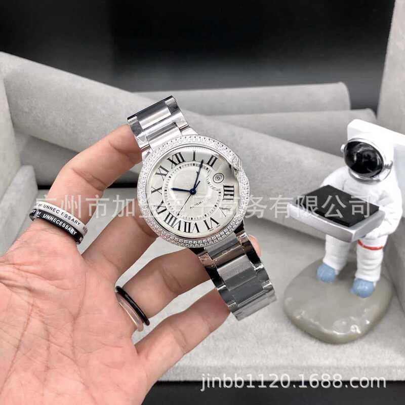 Swiss Cartier Blue Couple's Diamond-Encrusted Men's and Women's Watches Stainless Steel Quartz Waterproof Luminous Cross-Border Balloon Watch