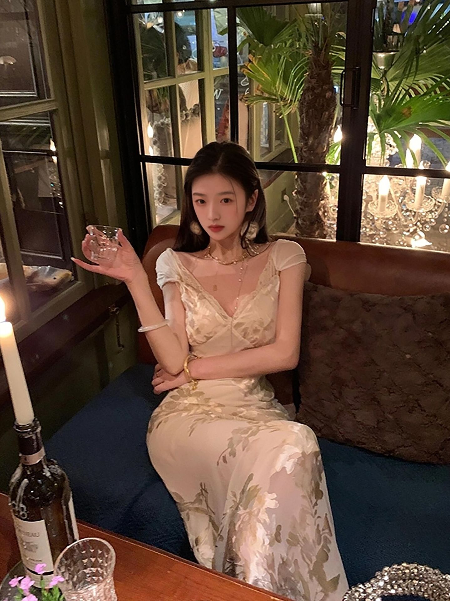 Đầm ôm body nữ phong cách Trung Hoa mới in họa tiết quốc phong chất rayon mùa hè ZX N5084 — Màu trắng be