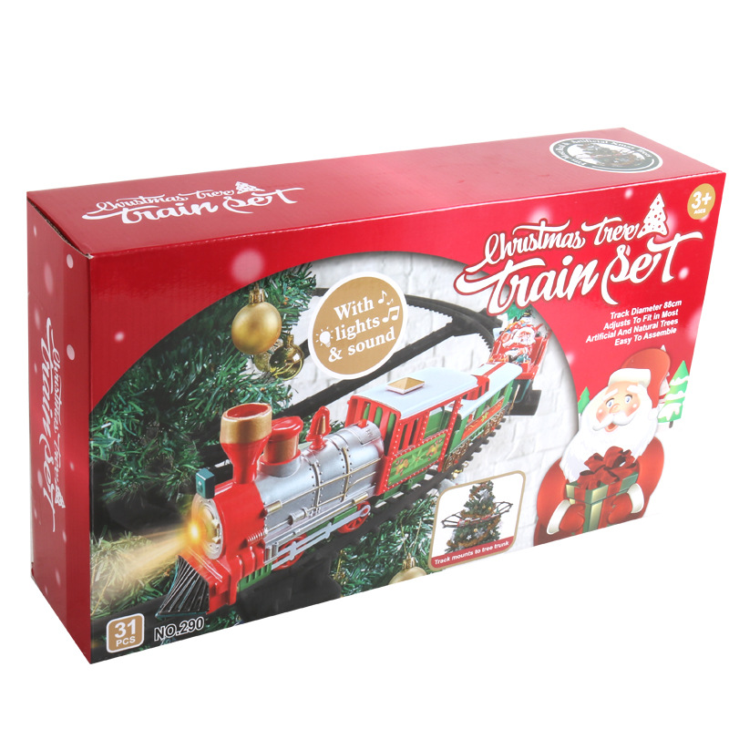 Tren eléctrico realista transfronterizo, regalo de Navidad, coche de tren con música y luces, se puede colgar en el árbol de Navidad