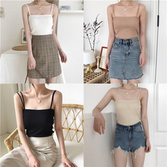 Hong Kong style retro chic camisole, feminine bottoming, slimming, leaky shoulder, sleeveless knitted top, trendy outer wear