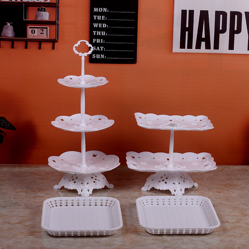 Decoración de cumpleaños soporte de postre estante de exhibición de estilo europeo comida fría mesa de descanso de té de plástico pastel bandeja de postre estante