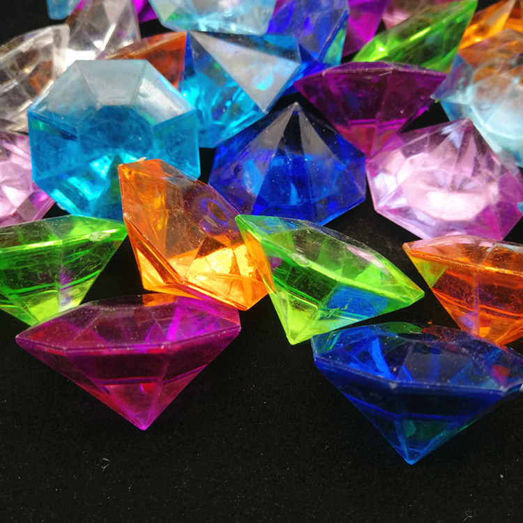 彩色透明塑料珠儿童玩具宝石仿水晶平底钻石娃娃机抓机游乐城珠子