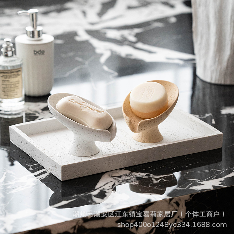 Jabonera de travertino con forma de hoja de loto para hotel, jabonera, estante para jabón, drenaje para baño, de alta gama, estilo ligero y lujoso, transfronterizo
