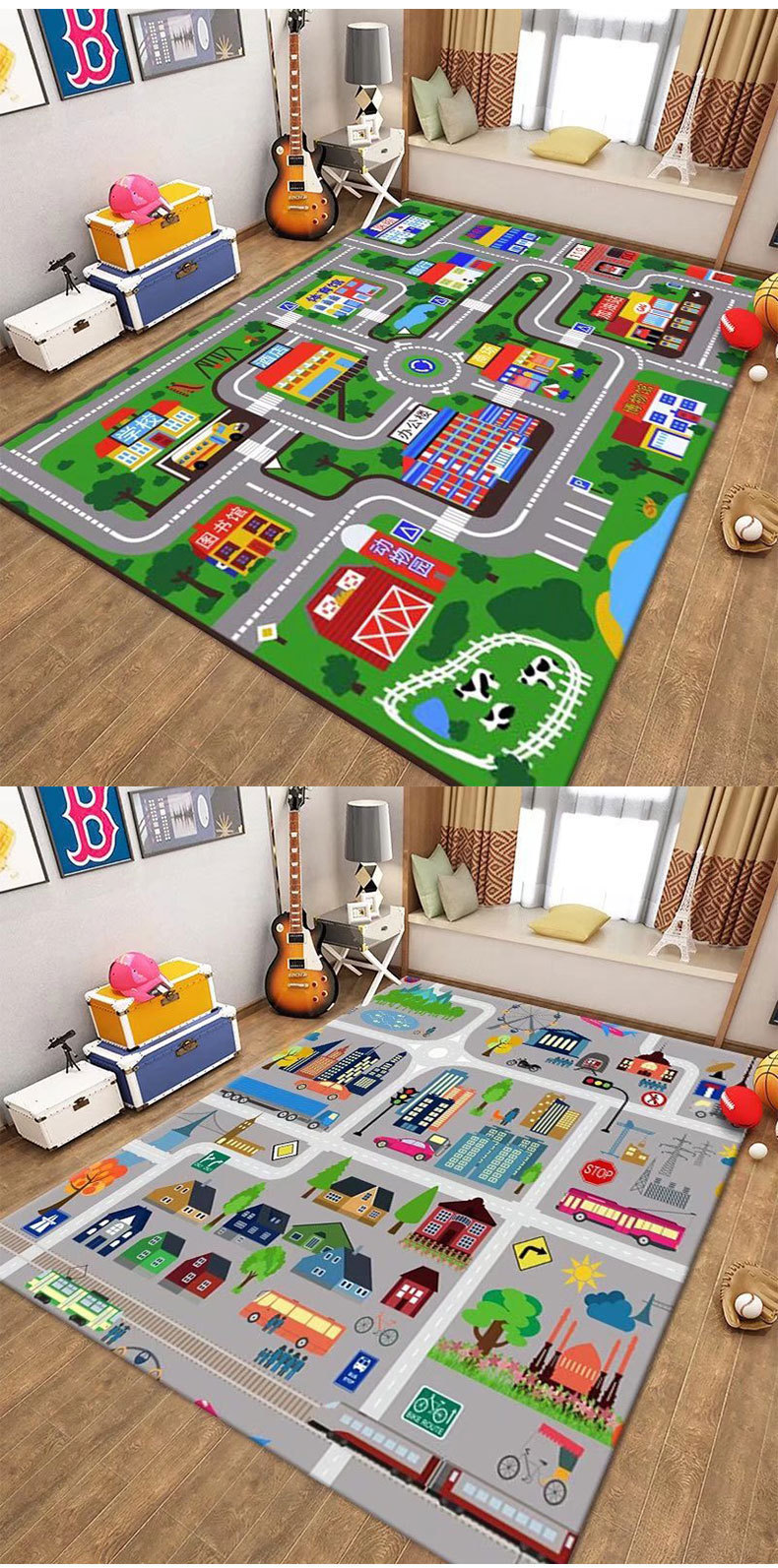 Children's Fun Parking Lot Play Mat for Kids, Parent-Child Interaction, Baby Early Education, Living Room Floor Mat, Stain-Resistant, Easy to Clean, Large Carpet