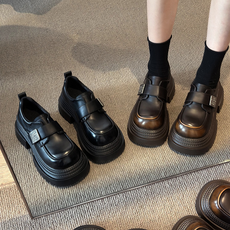 日系小个子厚底增高乐福小皮鞋女春秋2025冬新款时尚百搭粗跟单鞋