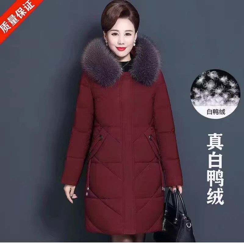 Big Sale down Jacket Women's Mid-Length Mother's Jacket New Style Women's Middle-Aged and Elderly Large Size Winter Thickeneded Warm Duck down Jacket