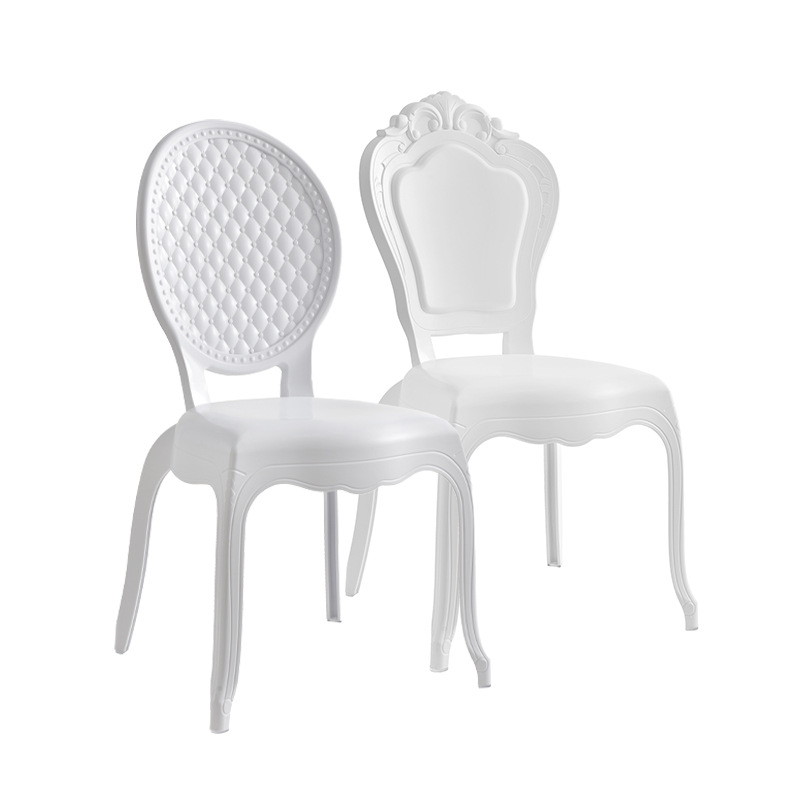 Comercio exterior transfronterizo Silla de plástico nórdico PP de polipropileno Silla de princesa de estilo palacio retro de color sólido Silla de respaldo para banquetes de hotel