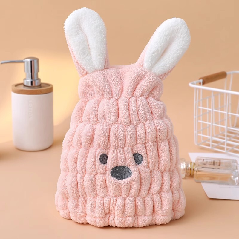 子供用ヘアドライキャップ、かわいい漫画刺繍のうさぎ耳、吸水性のあるコーラルベルベットのヘアタオル、赤ちゃん用バスキャップ、うさぎ耳のデザイン|undefined