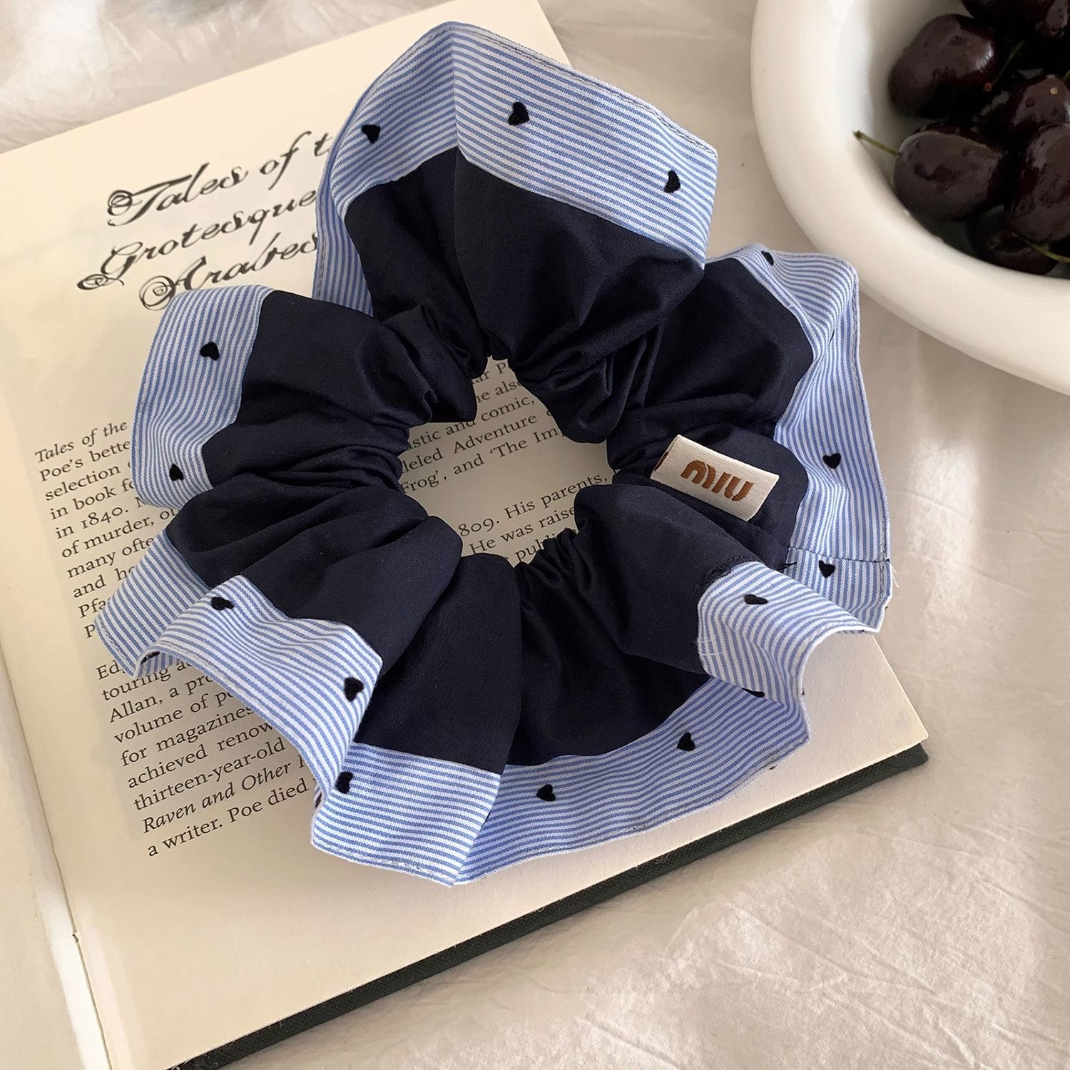 67#Blue min stripe ruffle trim, approximately 14cm