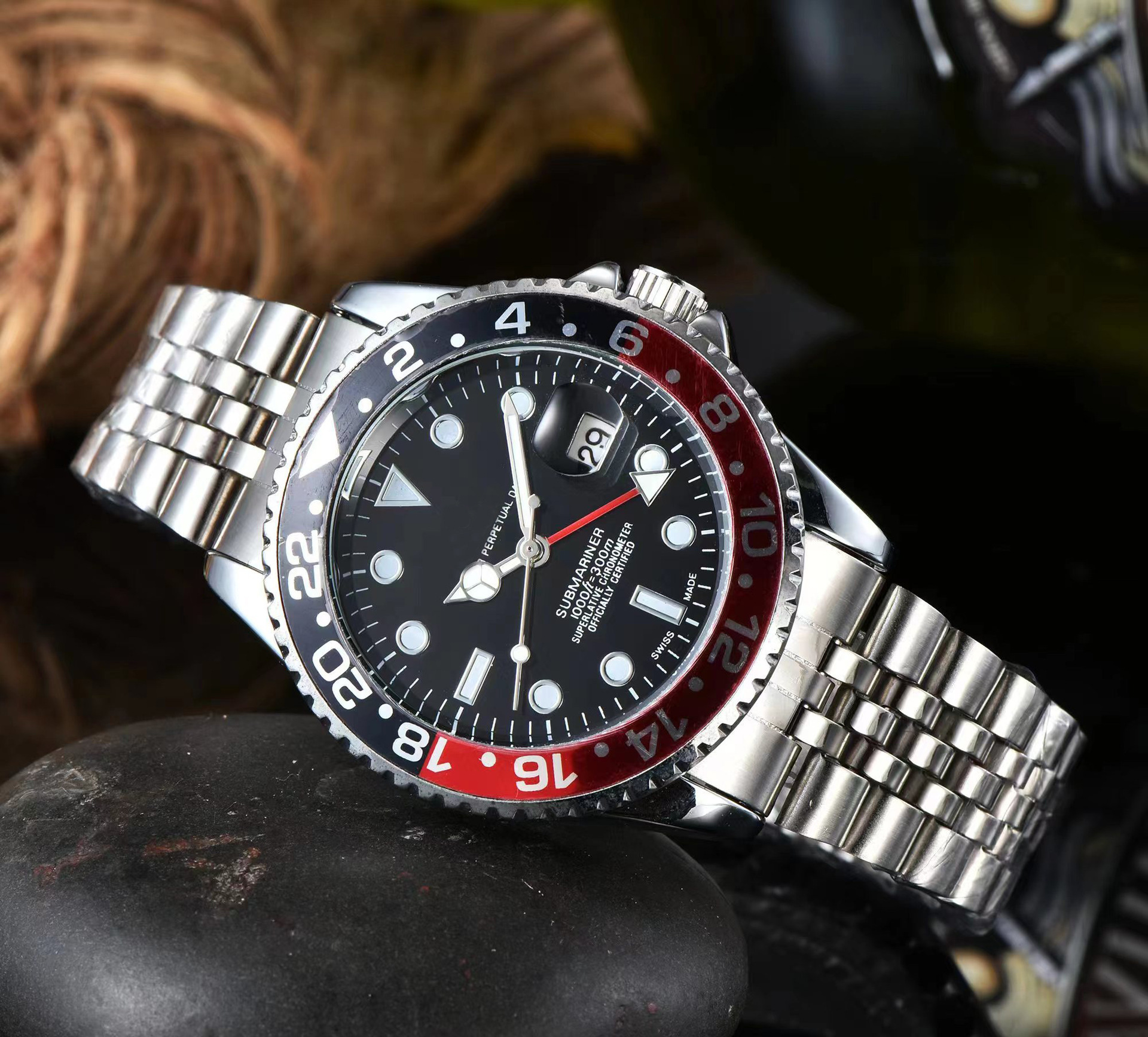 Black and red five-bead steel