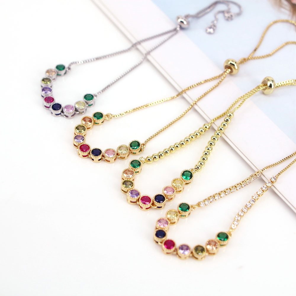 Fashion Colorful Copper Bracelets Gold Plated Zircon Copper Bracelets