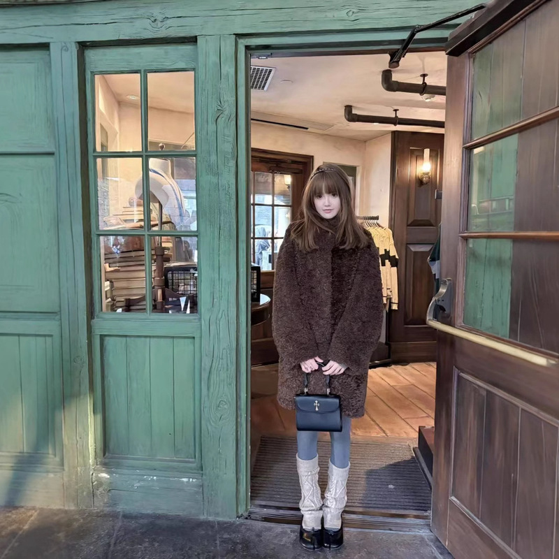 Mushroom Glutinous Same-style Imitation Lamb Wool Environmental Friendly Fur One-piece Loose Slimming Jacket Korean Fur Coat