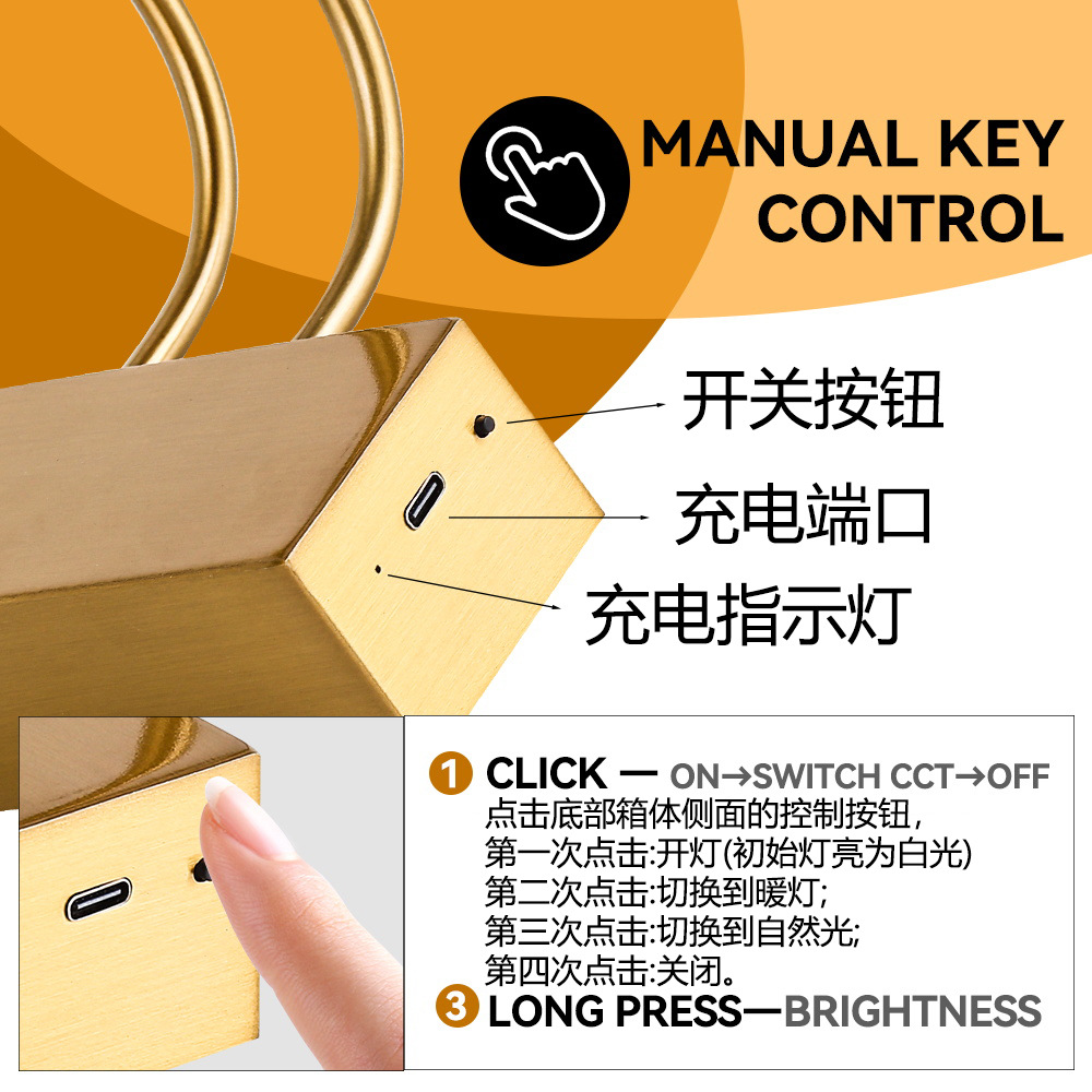 Transfronterizo europeo y americano conveniente instalación simple control remoto LED Cableado-TYPE-C libre lámpara de espejo recargable lámpara de pintura de espejo