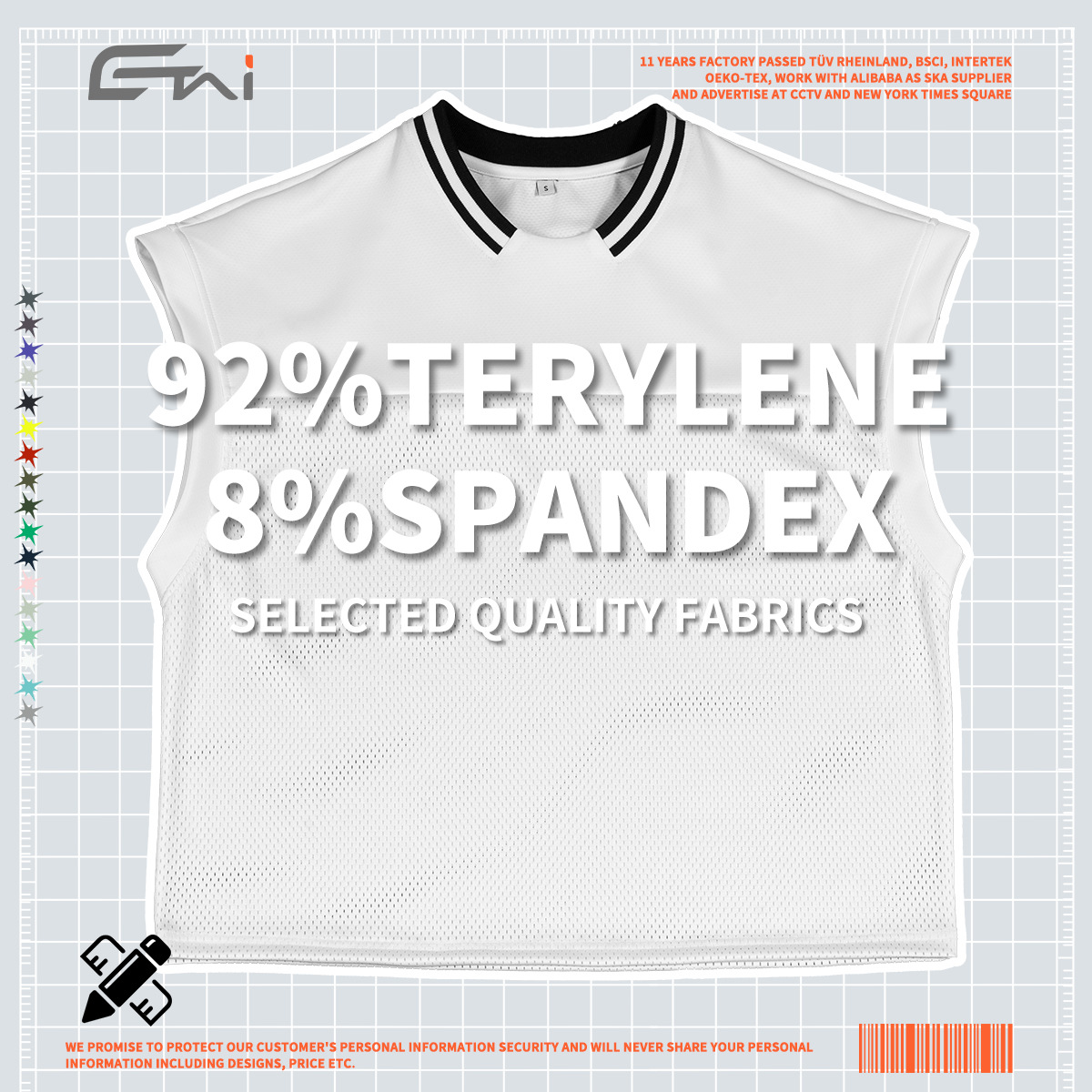 Camiseta sin Mangas Deportiva de Malla para Hombre de Poliéster Resistente al Desgaste para Deportes