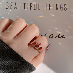 Versa復古彩寶 鍍18K玫瑰金鑲人造碧璽戒指女 貴氣高級感指環批發