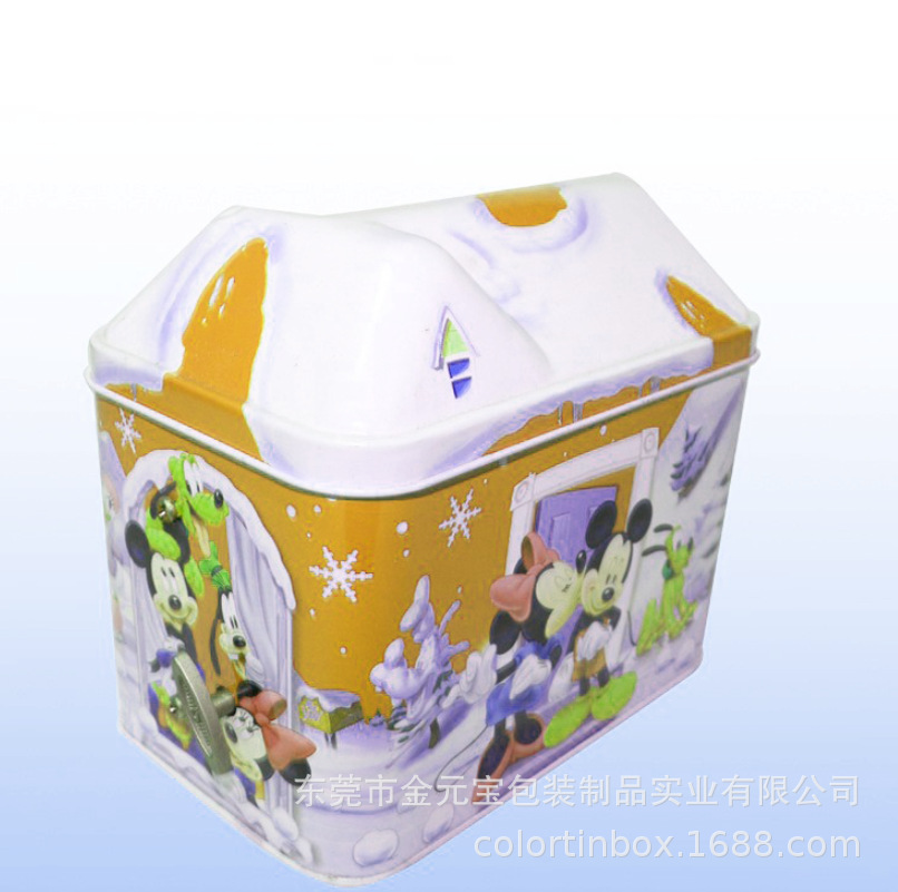 厂家供应异形圣诞礼品音乐铁盒屋子形状马口铁音乐铁罐音乐铁盒