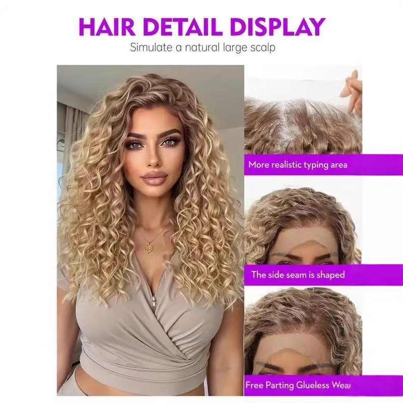 European and American Style Wigs, African Small Curly Hair, 13*4 Front Lace, Middle Parting, Small Curly Long Hair, Synthetic High-Temperature Fiber Wig European and American Style Wigs, African Small Curly Hair, 13*4 Front Lace, Middle Parting, Small Curly Long Hair, Synthetic High-Temperature Fiber Wig