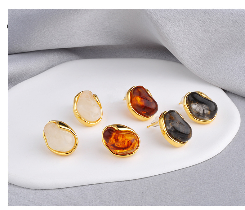 11g Weight Copper Ear Needle Material 1 Pair Vintage Style Classic Style Geometric Irregular Plating Copper Resin 18K Gold Plated Ear Studs