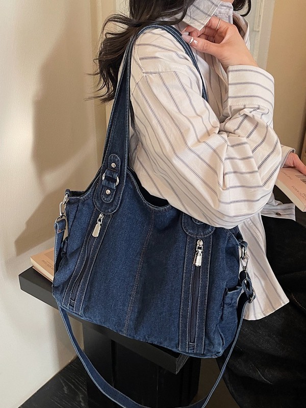 Bolsas de tendencia transfronteriza de gran capacidad para mujeres 2026 primavera nuevo retro jeans mochila de viaje simple tote