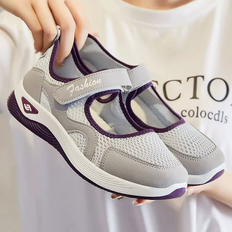 鞋子女2026新款时尚单鞋跨境temu代发妈妈鞋中老年魔术贴休闲鞋