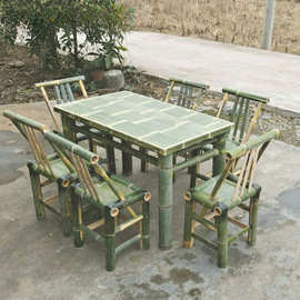 竹桌子餐桌正方形餐厅火锅店竹子制品餐桌饭桌复古怀旧竹桌椅组合
