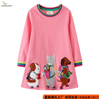 欧美女童装秋季连衣裙 女童连衣裙秋季 针织女童长袖裙子jumping