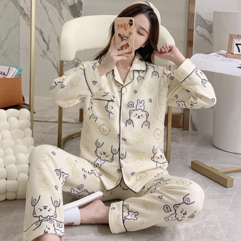 2025 otoño y invierno ropa de aire de algodón de invierno para mujeres embarazadas pijamas de maternidad para mujeres después del parto set de ropa de lactancia