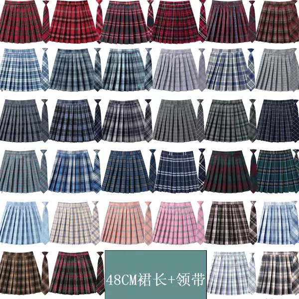 (48cm Skirt Length + Tie) Ready-Made Factory Direct Plaid Uniform School Supply Pleated Female Preppy Spring and Summer Skirt