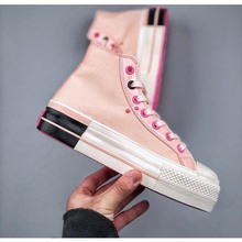 新款1970s粉色拼接厚底高帮女款休闲板鞋帆布鞋