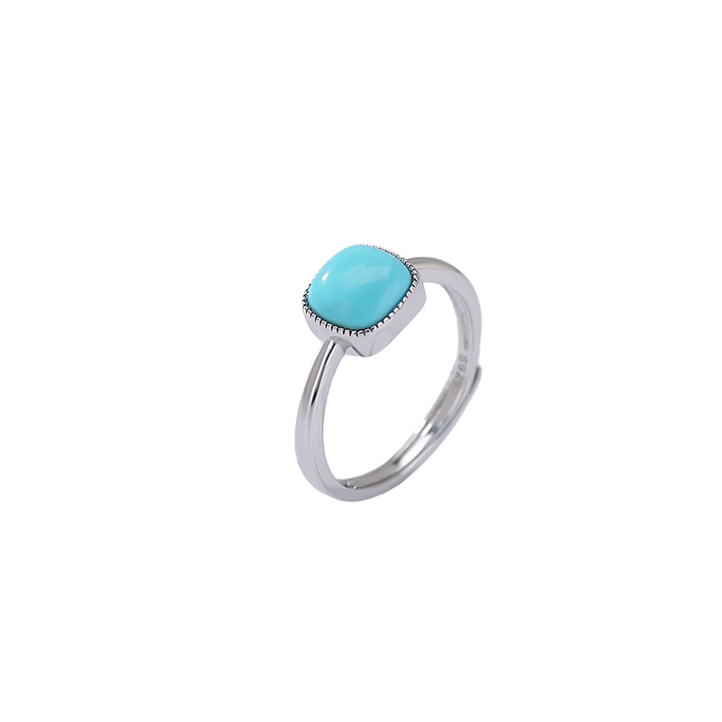 Nhẫn bạc S925 màu ngọc lam họa tiết hình khối đường, phong cách hình học tối giản — một mảnh