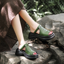 头层牛皮复古手工真皮厚底拖鞋女夏季新款外穿轻便露趾凉拖鞋